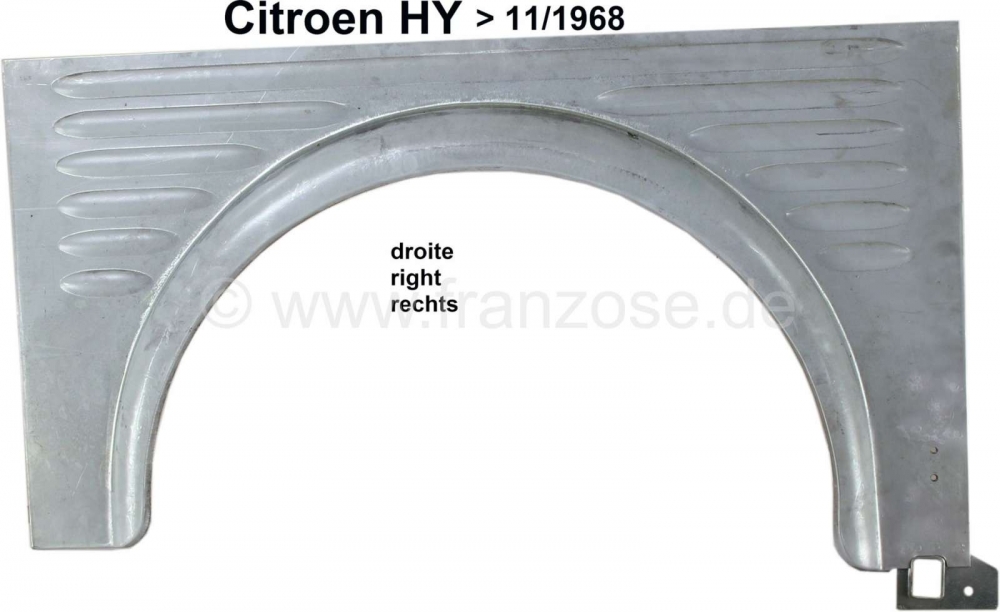 Citroen-DS-11CV-HY - Rechter achterspatbord, gemaakt van plaatstaal. (ronde wieluitsparing). Geschikt voor Citr