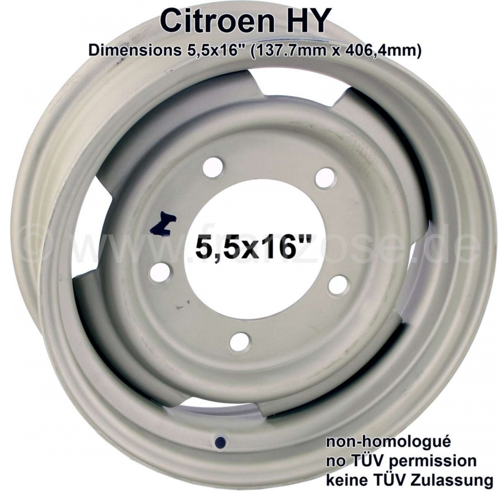 Citroen-DS-11CV-HY - Velg 16 inch. Geschikt voor Citroen HY. Deze velgen hebben geen TÜV-goedkeuring, dus moge