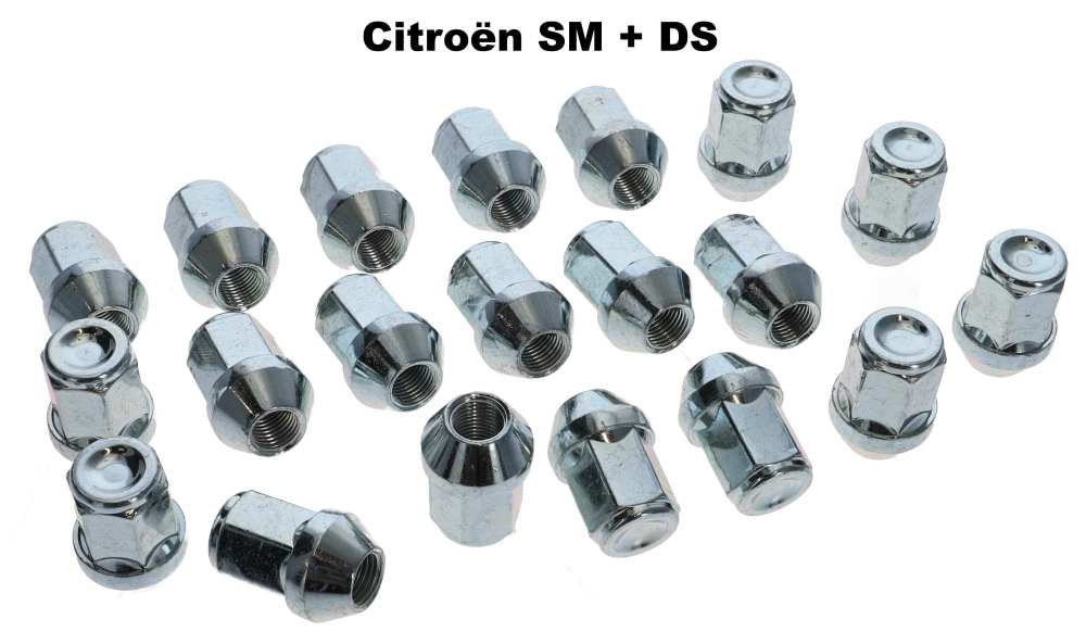 Peugeot - Wielmoeren voor velg aluminium Citroen DS + SM (20 stuks). 20 wielbouten, schroefdraad: M1