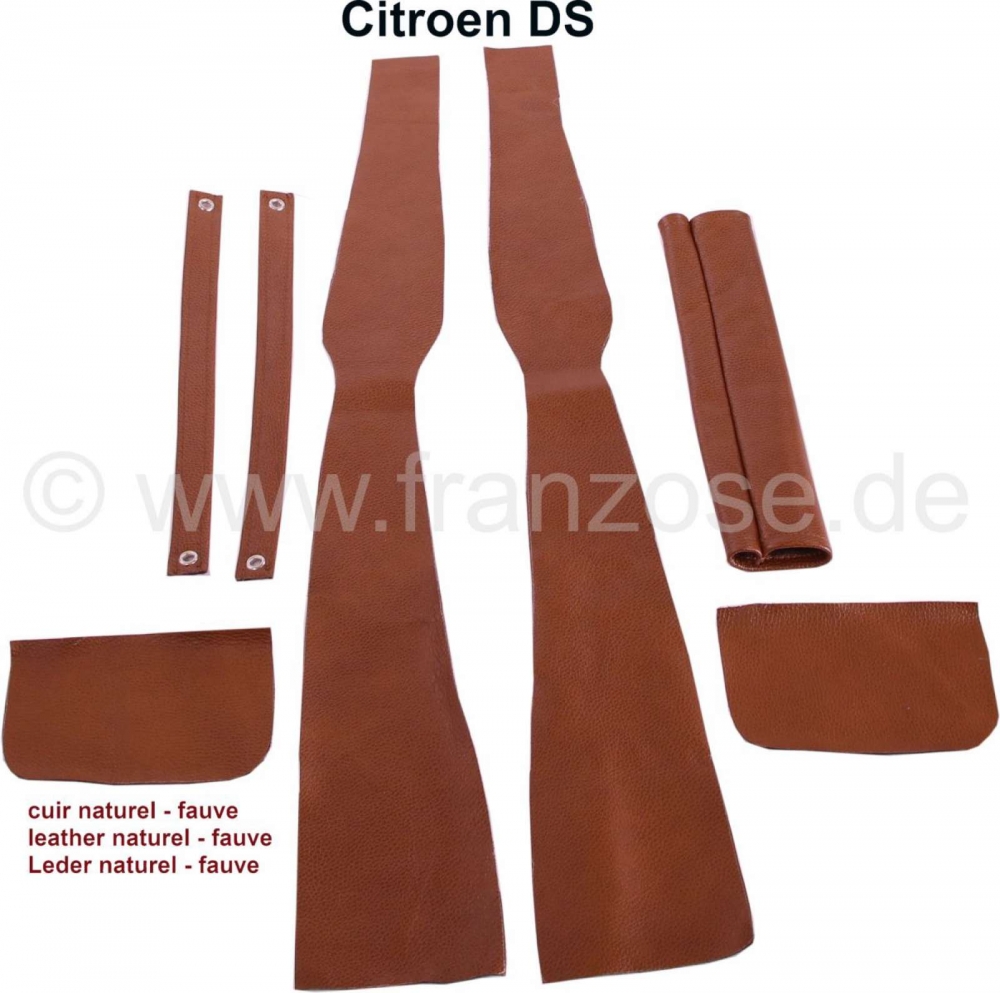 Renault - B-stijl bekleding (links + rechts). Geschikt voor Citroën DS. Materiaal: bruin leer (taba