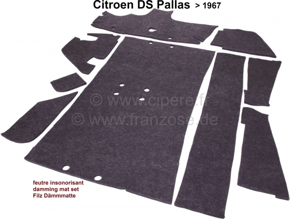 Renault - Set isolatiematten (vilten ondertapijt), geschikt voor Citroen DS Pallas, tot modeljaar 19