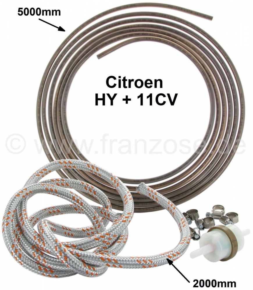 Citroen-DS-11CV-HY - Benzineleiding set, geschikt voor Citroen HY + 11CV. Bestaande uit: 5 meter koperen nikkel