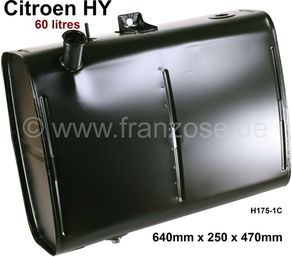 Citroen-DS-11CV-HY - Benzinetank 60 liter. Geschikt voor Citroen HY, alle modeljaren. Lengte: 640mm. Breedte: 2
