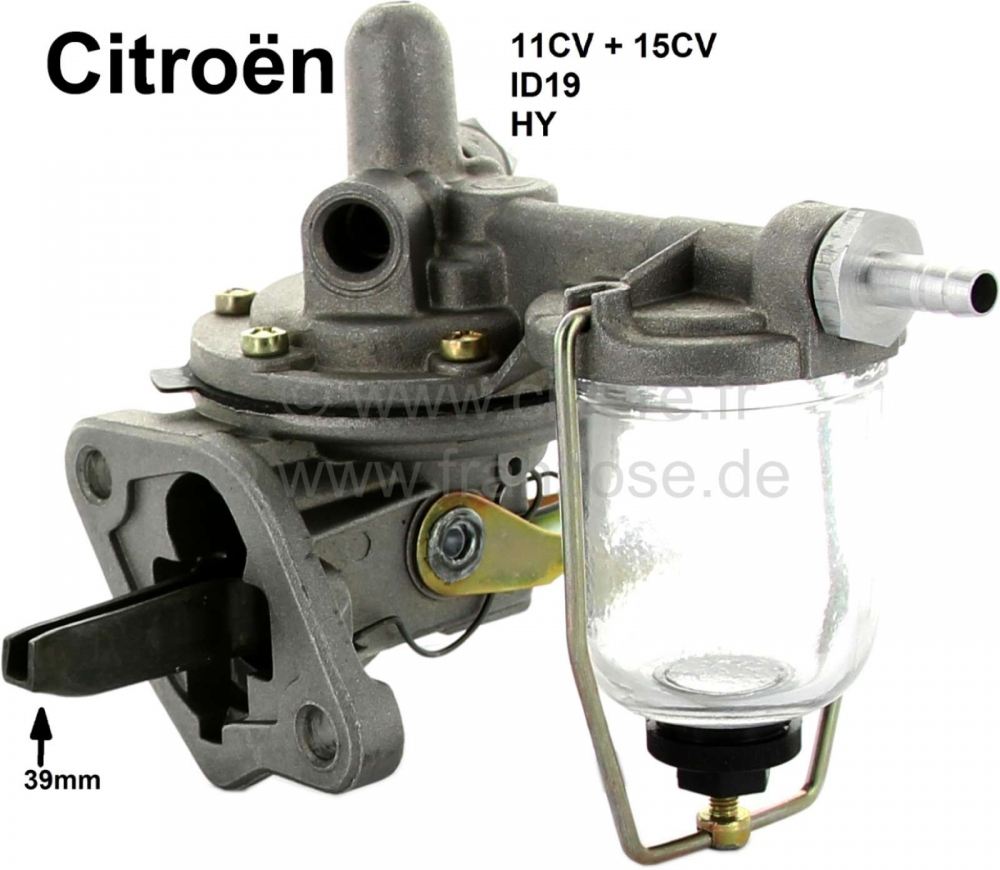 Citroen-DS-11CV-HY - Mechanische benzinepomp, met kijkglas + hendel. Geschikt voor Citroen 11CV, 15CV, ID19, HY
