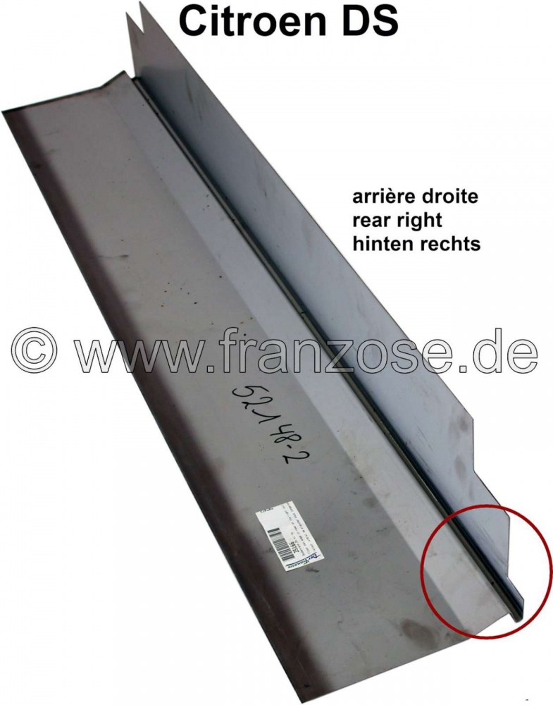 Citroen-DS-11CV-HY - Vloerplaatrand achter rechts (met verbindingsplaat naar de dorpel). Geschikt voor Citroën