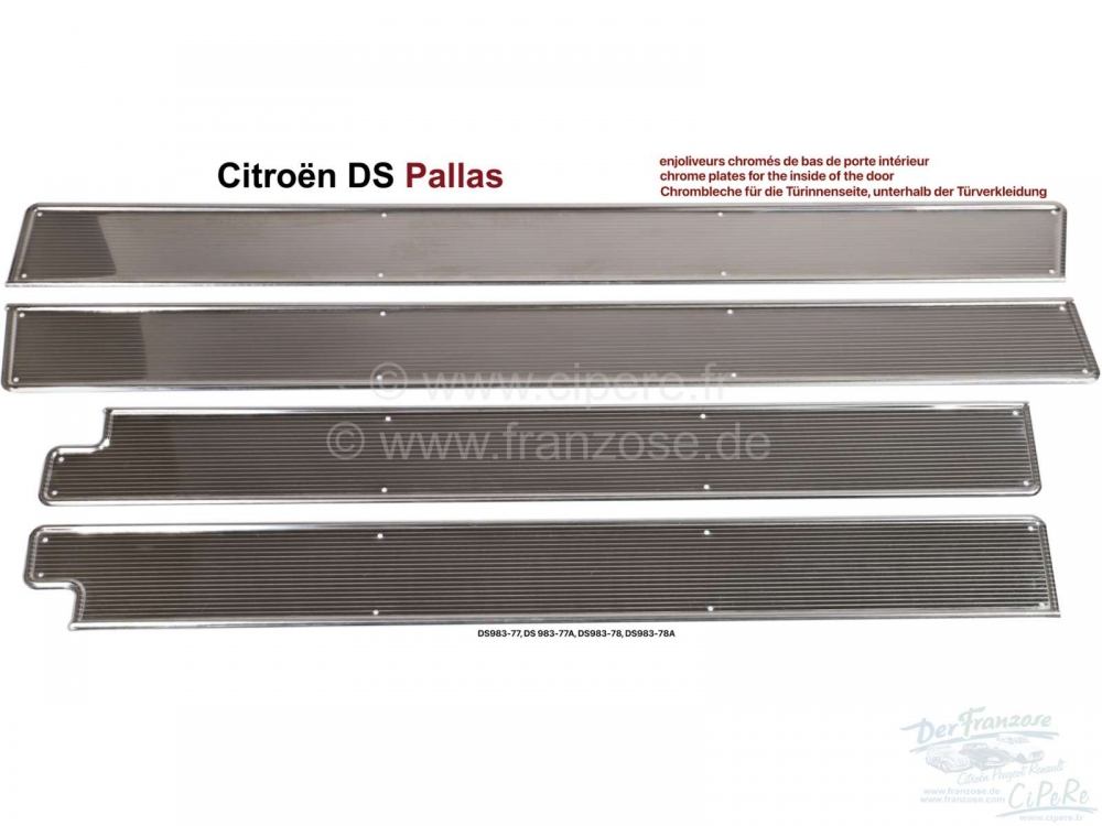 Citroen-DS-11CV-HY - DS Pallas, chromen platen voor de binnenkant van de deur, onder de deurpanelen. Reproducti