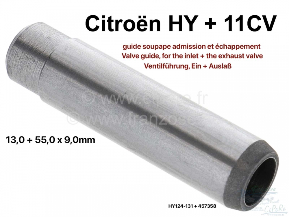 Citroen-DS-11CV-HY - Klepgeleider, voor de inlaat- + uitlaatklep. Geschikt voor Citroen 11CV + Citroen HY. Afme