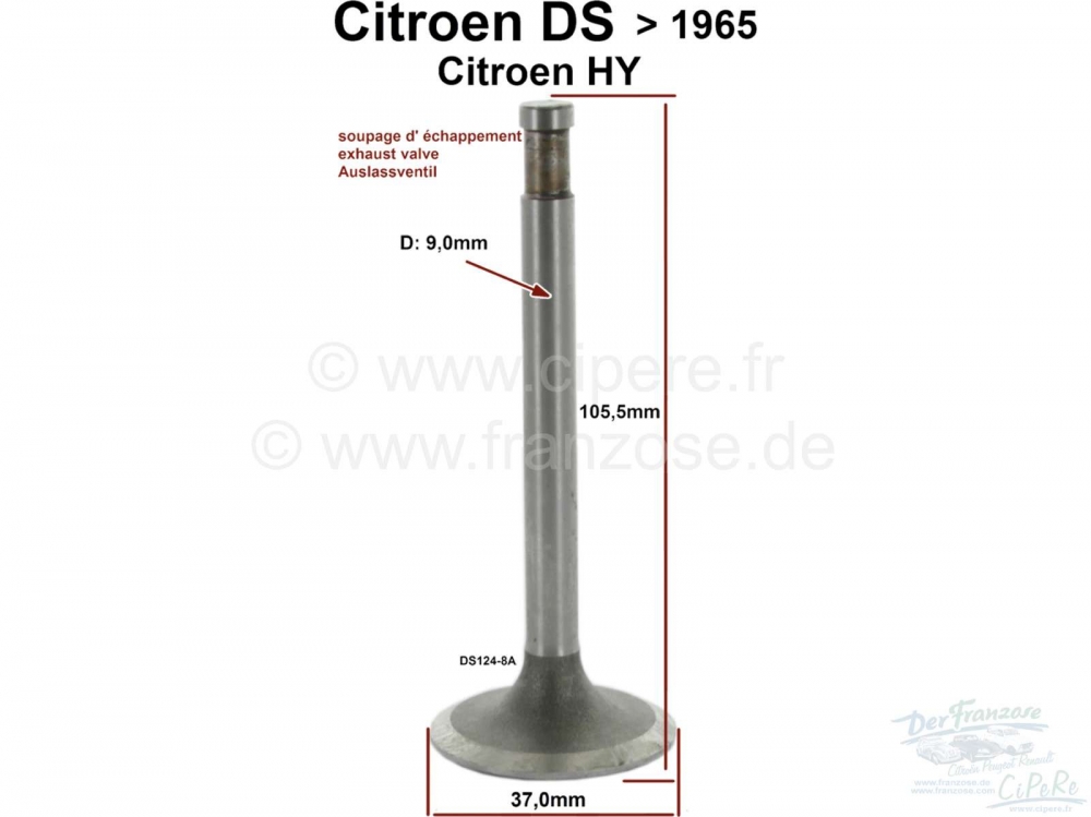 Citroen-DS-11CV-HY - Uitlaatklep, geschikt voor Citroen DS, tot 1965, Citroen HY, nieuwste modellen. Diameter: 