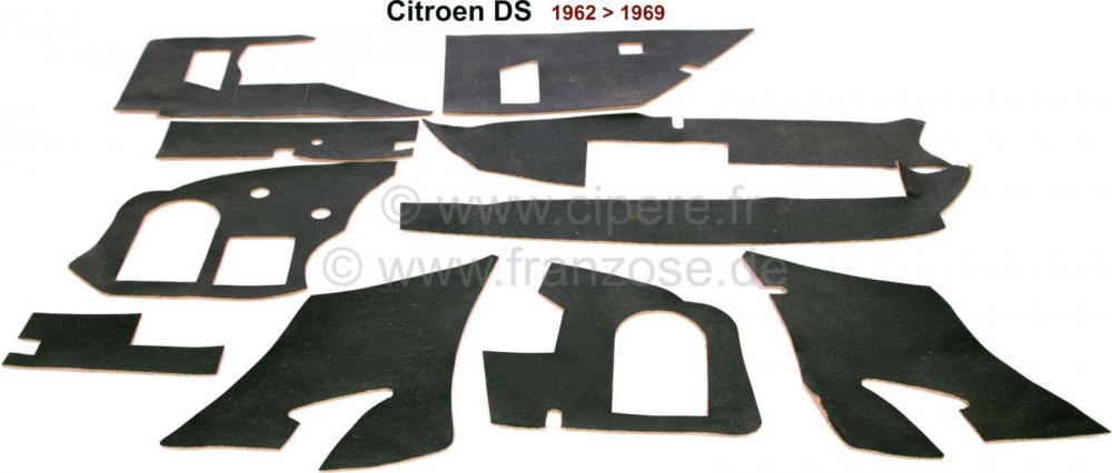Citroen-DS-11CV-HY - Dashboard isolatieset. Deze isolatiematten worden aan de carrosseriezijde gemonteerd. Gesc