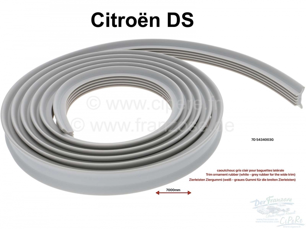 Sonstige-Citroen - Sierstriprubber (wit - grijs rubber voor de brede sierstrips). Geschikt voor Citroën DS. 