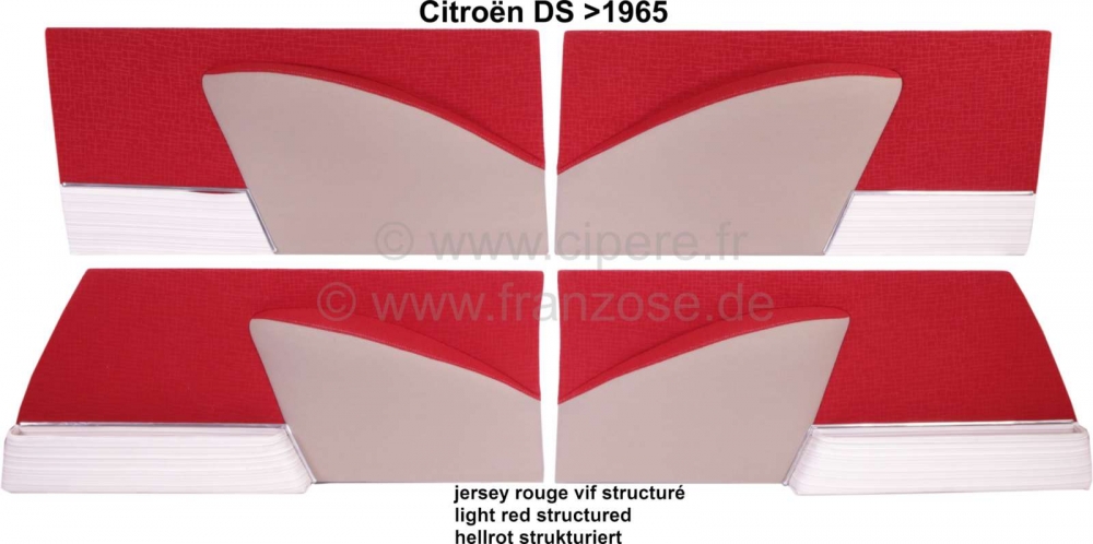 Citroen-DS-11CV-HY - DS >65, deurpanelen (4 stuks). Geschikt voor Citroen DS, tot modeljaar 1965, kleur lichtro