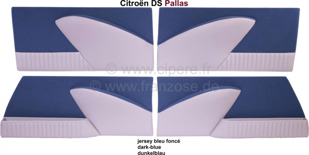 Sonstige-Citroen - DS Pallas, deurpanelen (4 stuks). Donkerblauwe stof. Geschikt voor Citroen DS Pallas. Incl