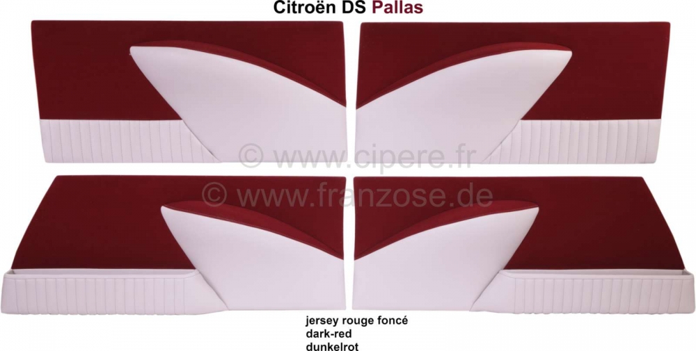 Sonstige-Citroen - DS Pallas, deurpanelen (4 stuks). Stof donkerrood (grenat). Geschikt voor Citroen DS Palla