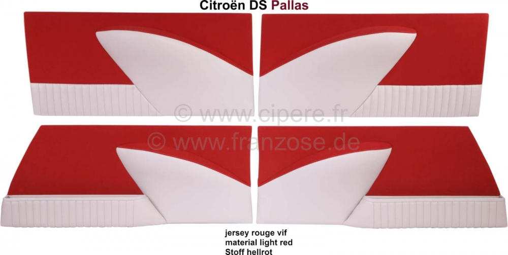 Sonstige-Citroen - DS Pallas, deurpanelen (4 stuks). Stof lichtrood (vif). Geschikt voor Citroen DS Pallas. I