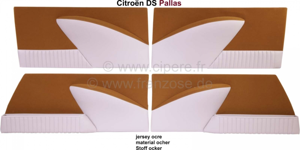Citroen-DS-11CV-HY - DS Pallas, deurpanelen (4 stuks). Stof oker. Bijpassende kleur stoelhoezen 38322 (Blockies