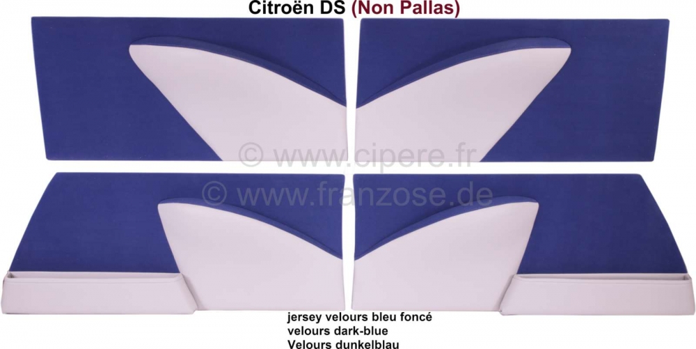 Sonstige-Citroen - DS Non Pallas, portierbekleding set (4 stuks). Donkerblauw velours. Geschikt voor Citroen 