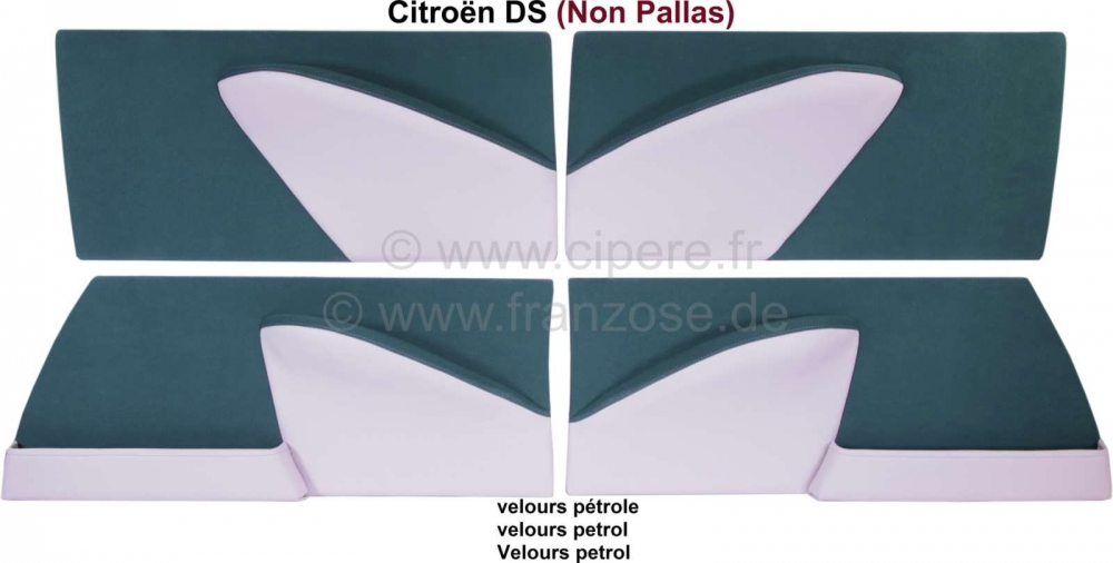 Sonstige-Citroen - DS Non Pallas, deurpanelen set (4 stuks). Velours petrol (blauwgroen). Geschikt voor Citro