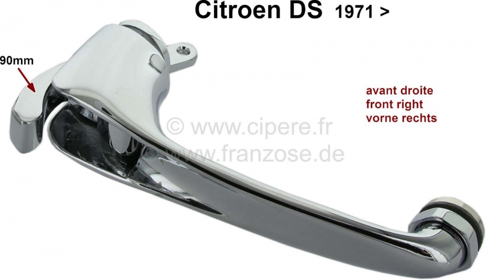 Citroen-DS-11CV-HY - Interieur deurgreep, rechtsvoor. Geschikt voor Citroen DS, vanaf modeljaar 1971. 90mm hend