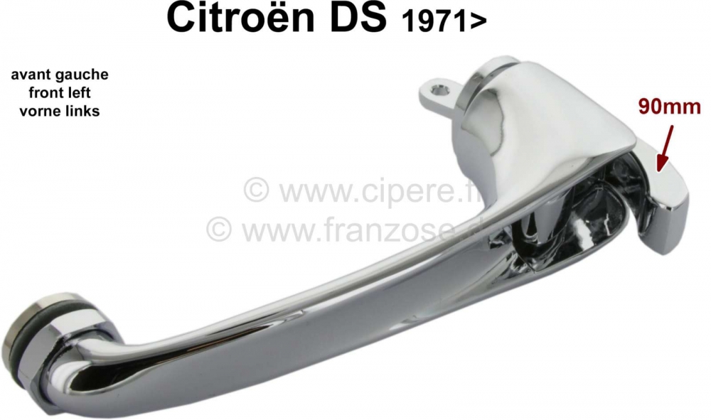 Sonstige-Citroen - Interieur deurhendel, linksvoor. Geschikt voor Citroen DS, vanaf modeljaar 1971. 90mm hend
