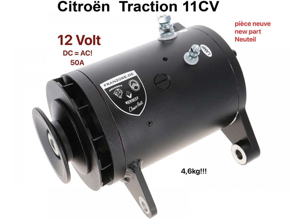 Citroen-DS-11CV-HY - Dynamo, nieuw onderdeel (gelijkstroom). Geschikt voor Citroen 11CV. Nieuw onderdeel! 50A, 