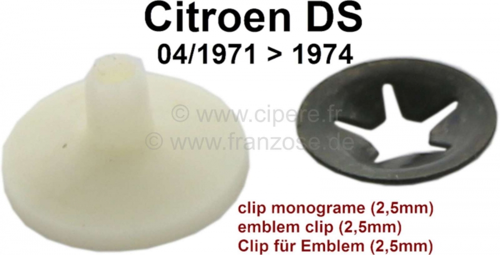 Sonstige-Citroen - Embleembevestigingsclip van kunststof. Voor 2,5 mm embleempennen. Geschikt voor Citroen DS