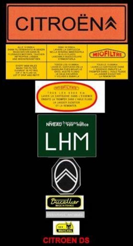 Citroen-DS-11CV-HY - Stickerset (herdruk van de originele stickers), geschikt voor Citroen DS. (8 verschillende