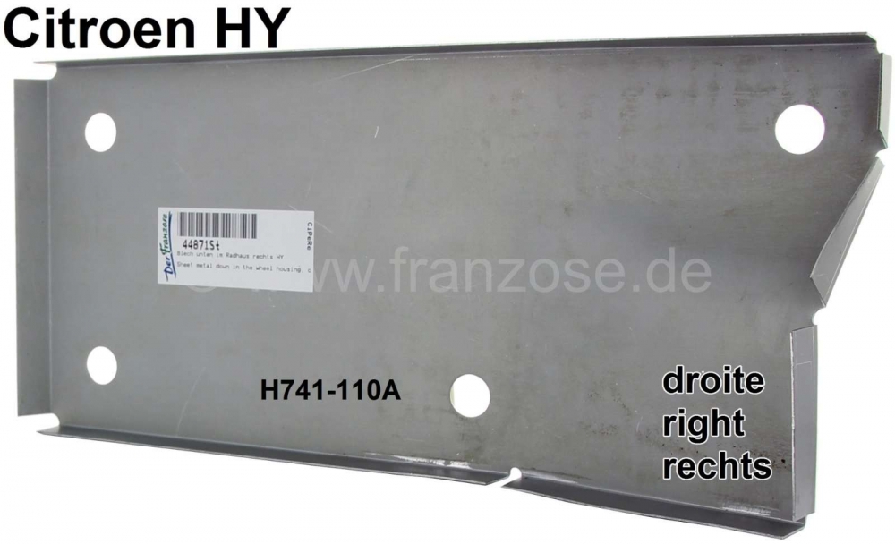 Citroen-DS-11CV-HY - Wielkast rechts: Plaat onderaan de wielkast (oblique de poutre centrale). Geschikt voor Ci