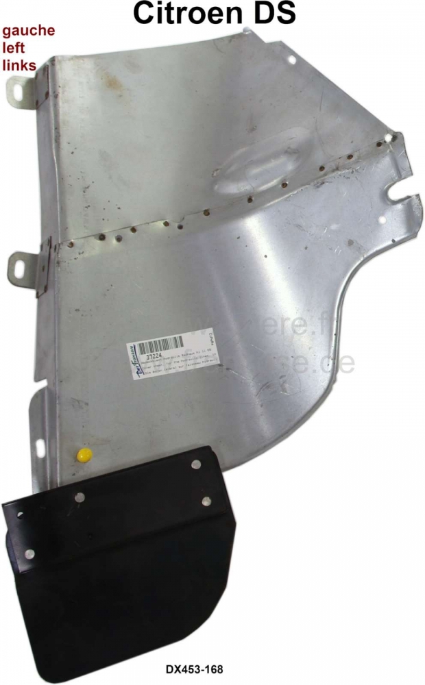 Citroen-DS-11CV-HY - Afdekplaat voor de hydraulische leidingen in de wielkast linksachter (incl. spatlap). Gesc