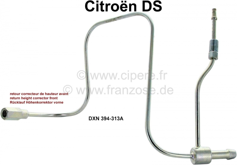Citroen-DS-11CV-HY - Hydraulische leiding - retourleiding, voor de voorste hoogtecorrector. Geschikt voor Citro