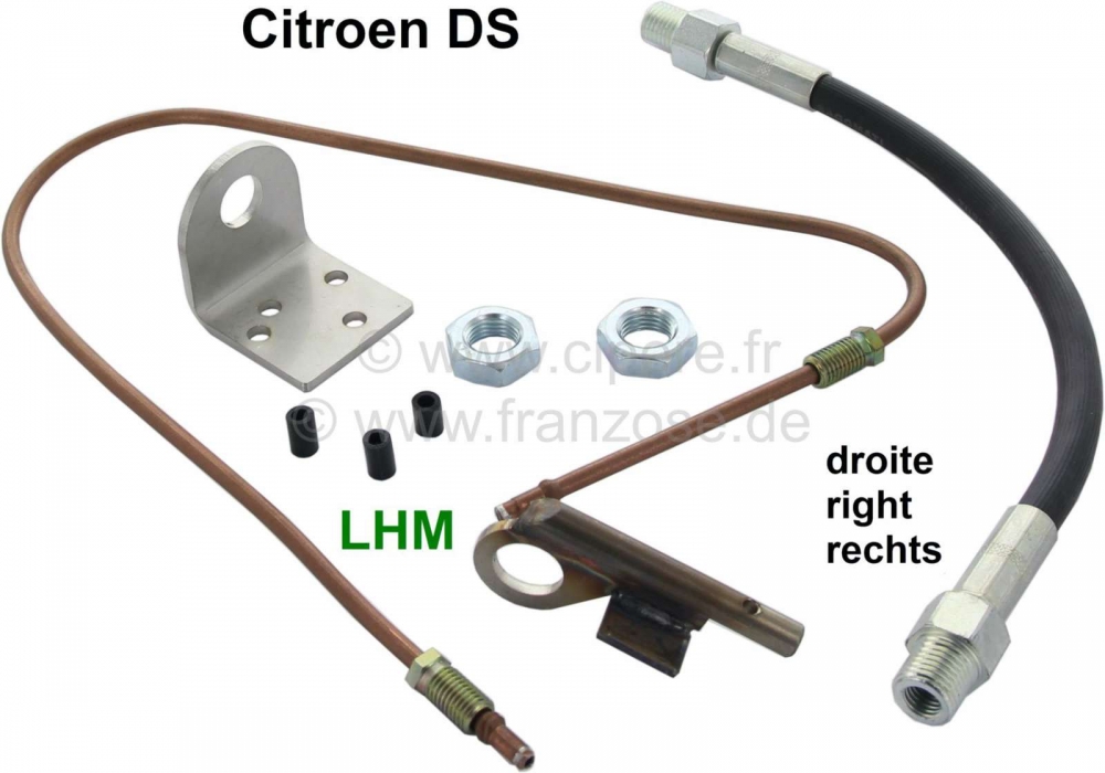Citroen-DS-11CV-HY - Ombouwset remslangen, rechtsachter. Hydraulisch systeem LHM. Geschikt voor Citroen DS. Dez