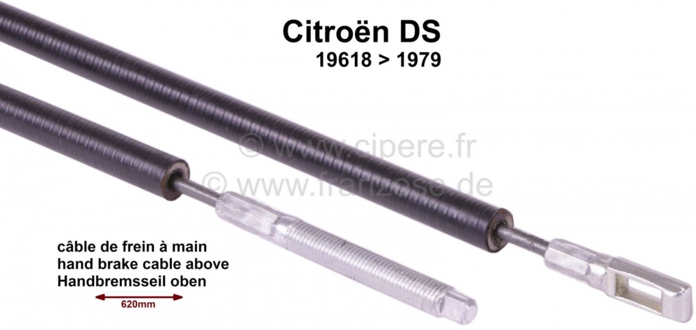 Sonstige-Citroen - Bovenste handremkabel. Geschikt voor Citroen DS, van 1961 tot 1968. Totale lengte: 62 cm. 
