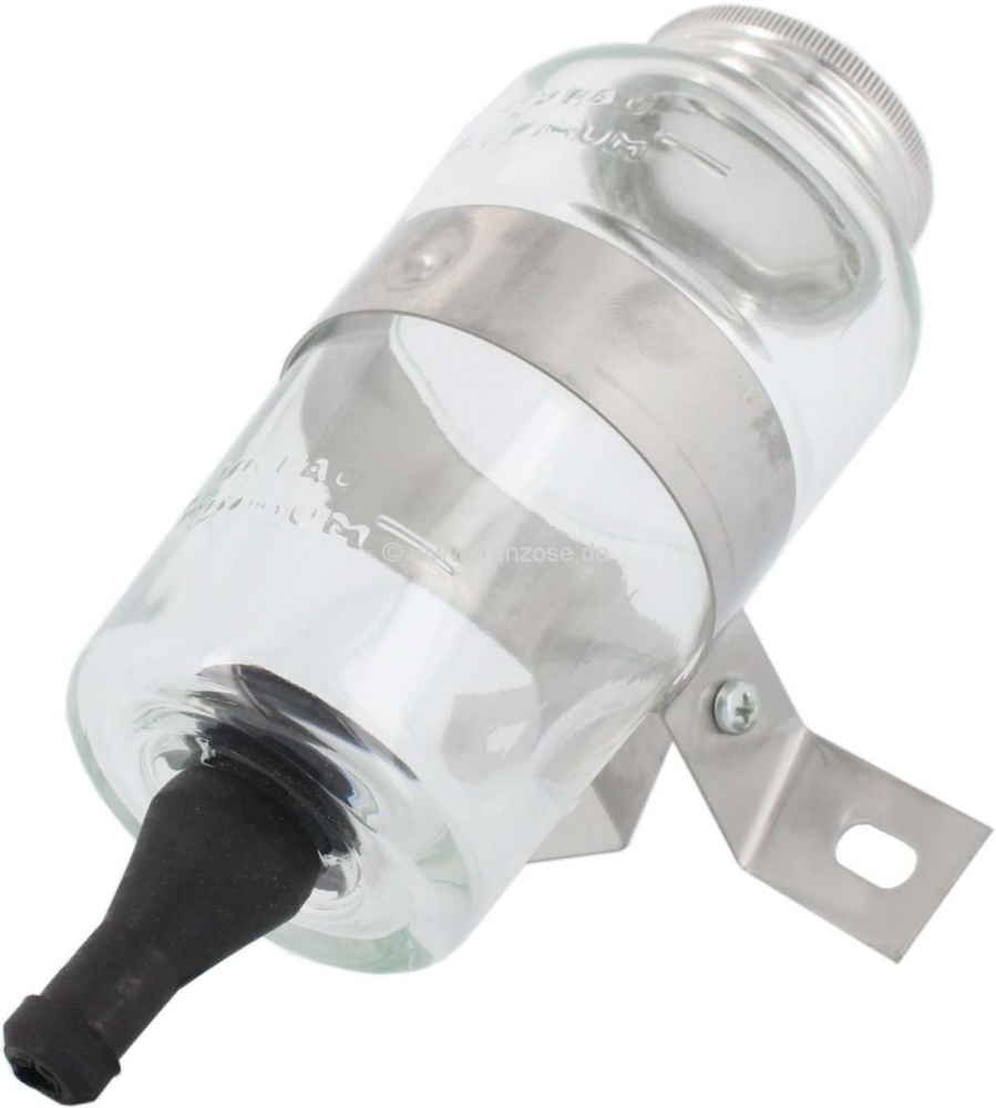 Citroen-DS-11CV-HY - Remvloeistofreservoir van glas. Hoogte glas: ongeveer 115 mm. Incl. roestvrijstalen beugel