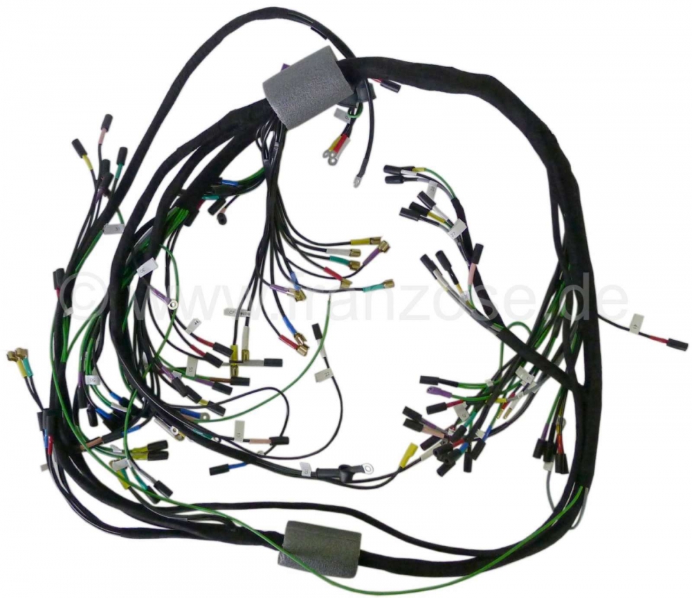 Citroen-DS-11CV-HY - Hoofdkabelboom. Batterij rechts. Wisselstroom. 3 relais. 8 zekeringen (exportversie). Gesc