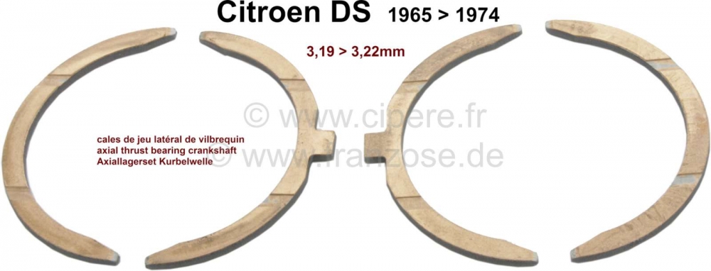 Citroen-DS-11CV-HY - Axiale lagerset voor de krukas. Geschikt voor Citroen DS, vanaf modeljaar 1965. 2 Overmaat