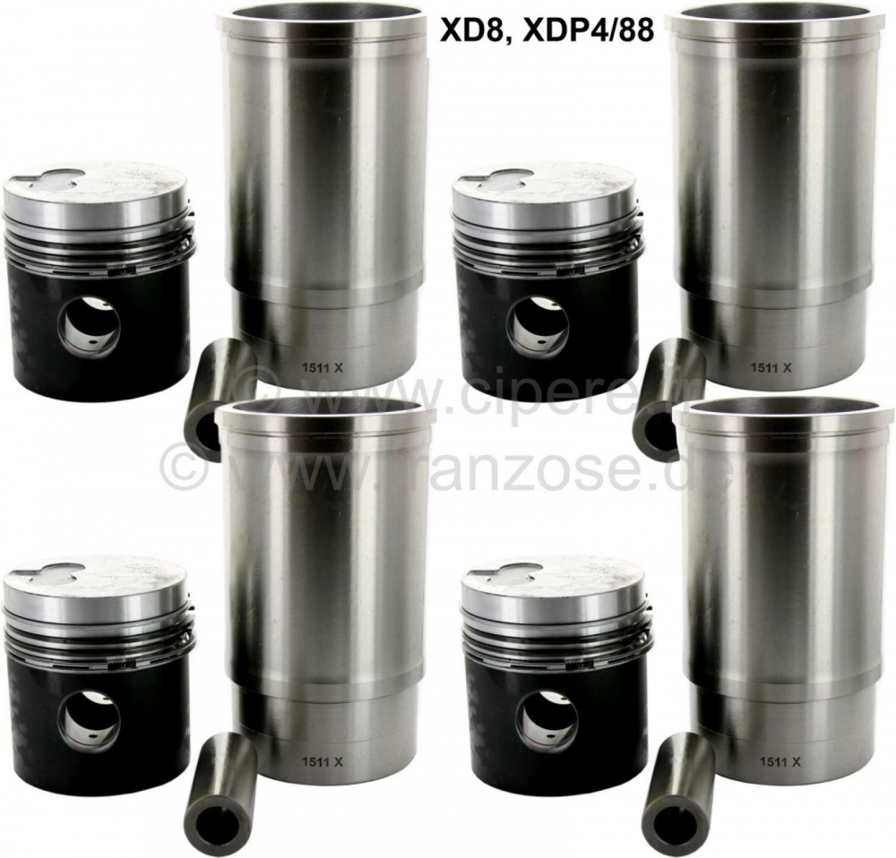 Peugeot - P 404D/504/J7/HY, zuiger + cilinder (4 stuks), geschikt voor Peugeot 404 Diesel, 504 Diese