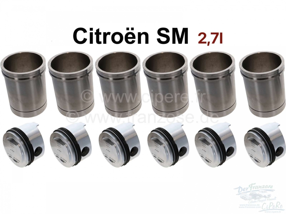 Citroen-DS-11CV-HY - SM, zuiger + cilinder (2.7L). Geschikt voor Citroën SM + Maserati. Per set (6 stuks). 87m