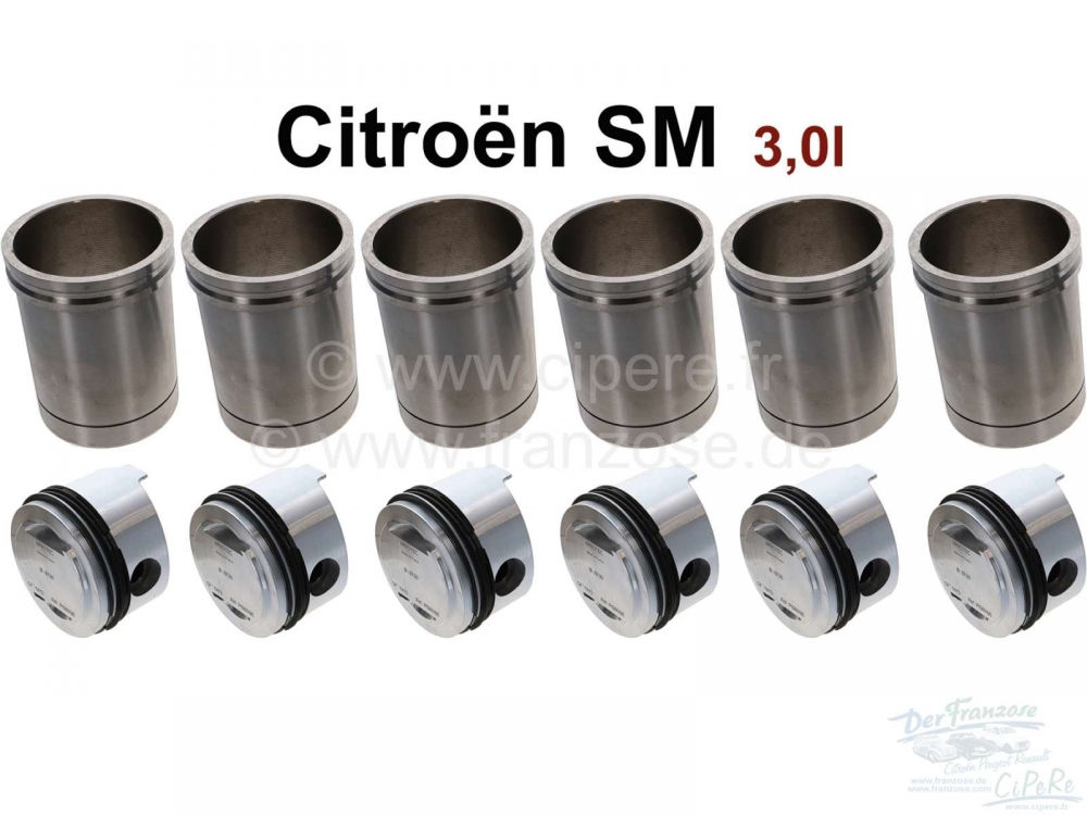 Citroen-DS-11CV-HY - SM, zuiger + cilinder (3.0L). Geschikt voor Citroën SM + Maserati. Per set (6 stuks). 91,