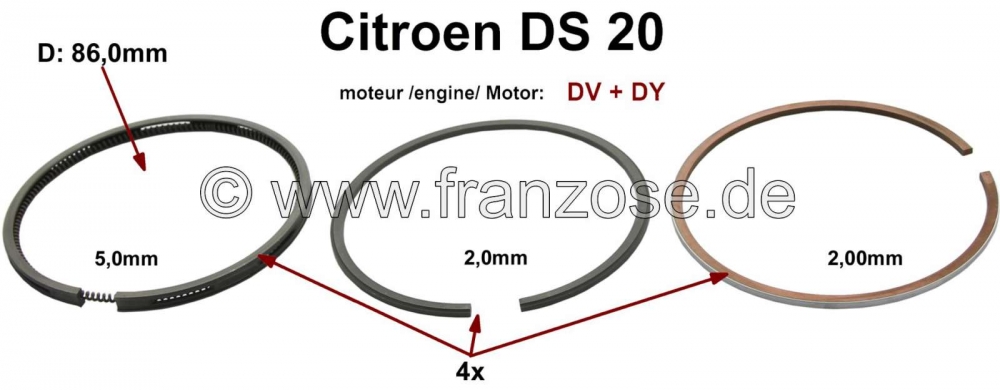 Sonstige-Citroen - Zuigerveren (merk fabrikant), voor 4 zuigers. Geschikt voor Citroen DS 20. 86mm boring. Mo