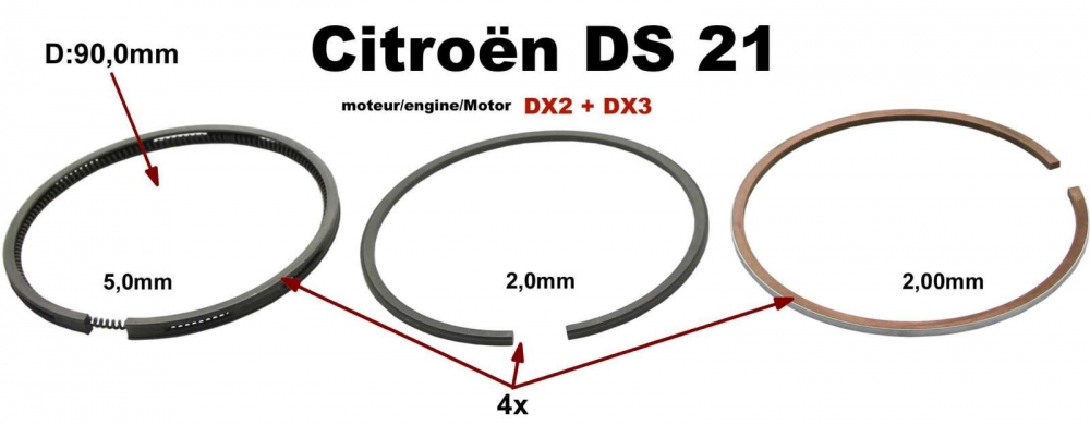 Sonstige-Citroen - Zuigerveren (merk fabrikant), voor 4 zuigers. Geschikt voor Citroen DS 21. 90mm boring. Mo