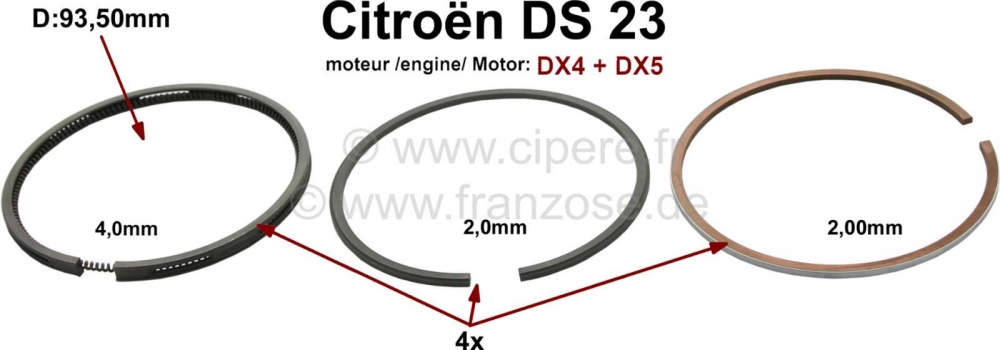 Sonstige-Citroen - Zuigerveren (merk fabrikant), voor 4 zuigers. Geschikt voor Citroen DS 23. Boring 93,5mm. 