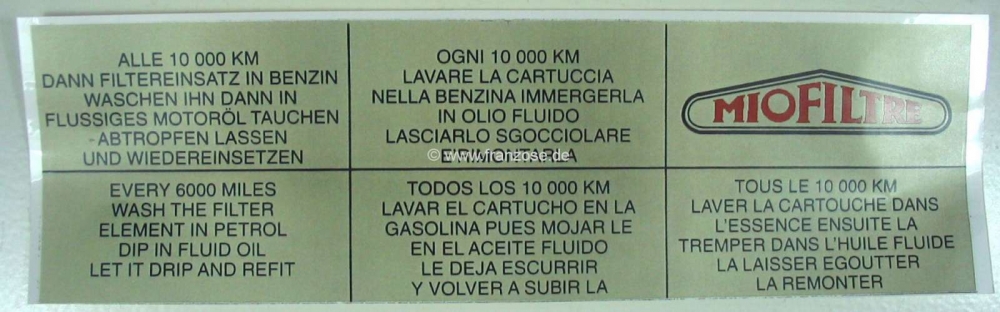 Sonstige-Citroen - Sticker luchtfilter. Herdruk van de originele sticker. Geschikt voor Citroen DS + HY.