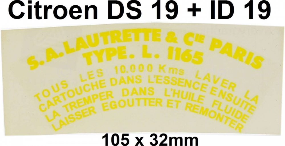 Citroen-DS-11CV-HY - Transparante sticker, gele letters. Voor het luchtfilter. Geschikt voor Citroen DS + ID.