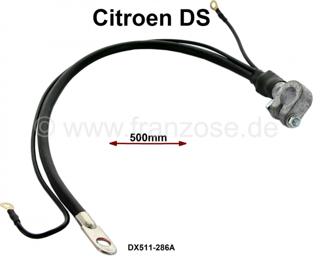 Citroen-DS-11CV-HY - Massakabel, geschikt voor Citroen DS, met accu links. Lengte 500 mm. Of. DX511-286A