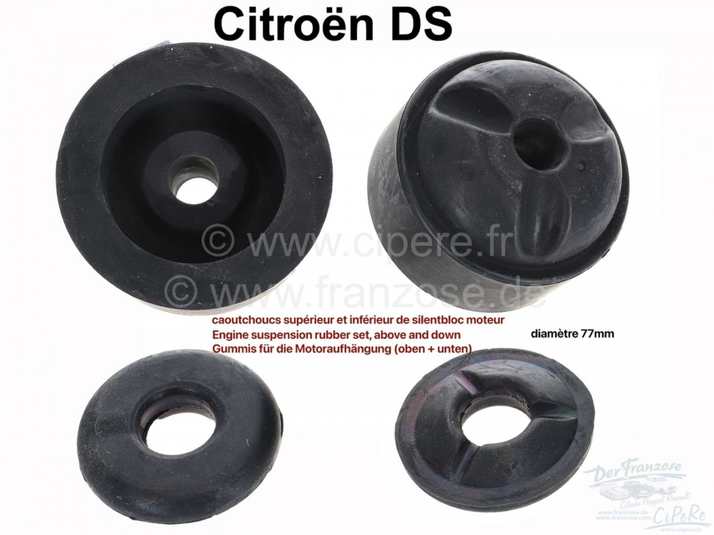 Citroen-DS-11CV-HY - Motorsteunrubberset, boven en onder (voor 1 motorsteun). Diameter 77 mm. Geschikt voor Cit