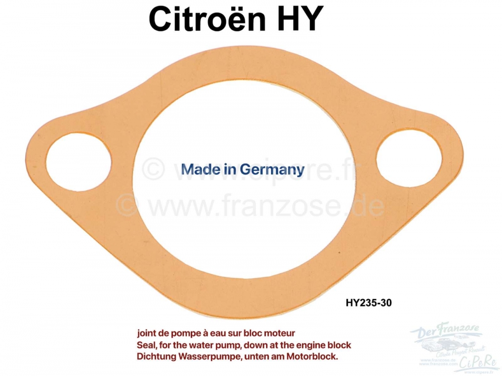 Citroen-DS-11CV-HY - Waterpompafdichting, onder in het motorblok. Geschikt voor Citroen HY. Diameter: 40mm. Of.