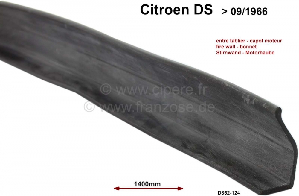 Citroen-DS-11CV-HY - Voorwand (motor voorwand) afdichtrubber. Deze afdichting wordt gemonteerd op de bovenkant 