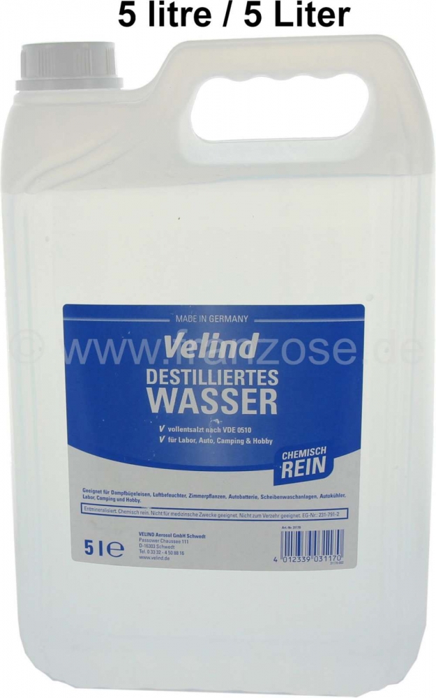 Citroen-DS-11CV-HY - Gedestilleerd water, 5 liter. Voor het vullen van motorradiatoren. Kraanwater bevat schade