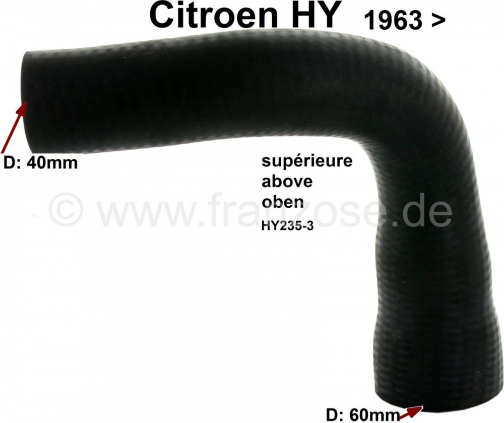 Citroen-DS-11CV-HY - Radiatorslang boven. Geschikt voor Citroen HY, vanaf modeljaar 1963. Aansluitdiameter: 60,