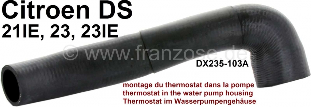 Citroen-DS-11CV-HY - Radiatorslang (waterslang) bovenaan. Aansluiting radiator op motor. Geschikt voor Citroen 