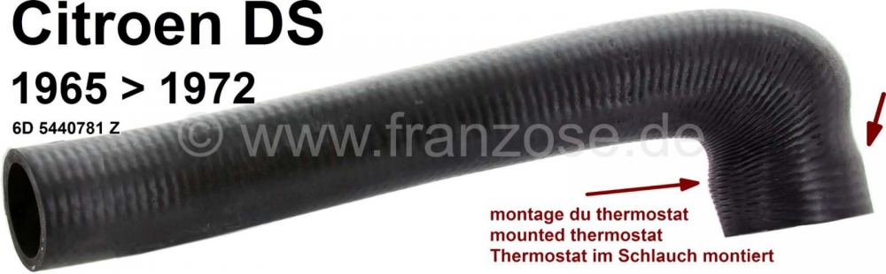 Citroen-DS-11CV-HY - Radiatorslang (waterslang) bovenaan (grote binnendiameter = 52 mm). Aansluiting radiator o